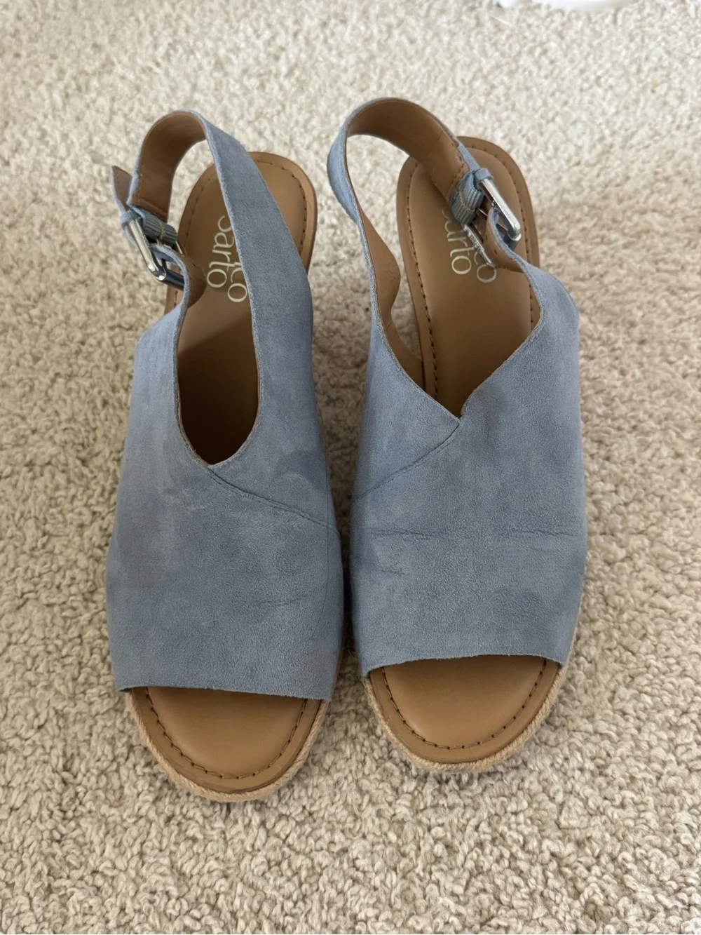 Franco Sarto Julien Light Blue Suede Cork Wedge Sandals Size 9